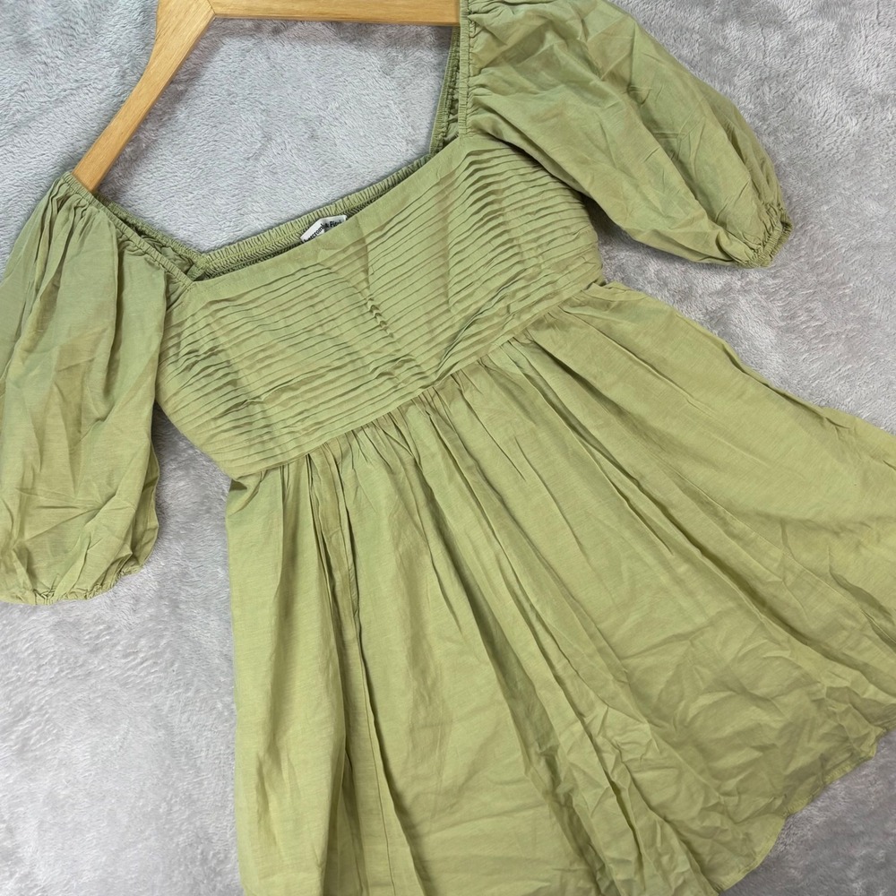 Abercrombie Puff Sleeve Mini Dress Green Ruched Bodice Cottagecore Style Sz Med